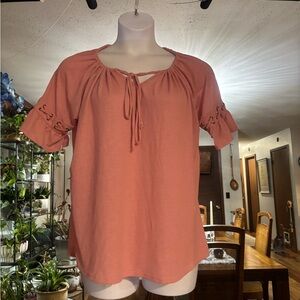 Naïf Womens Tie-Neck Puff Sleeve Top in Pink Size 1X